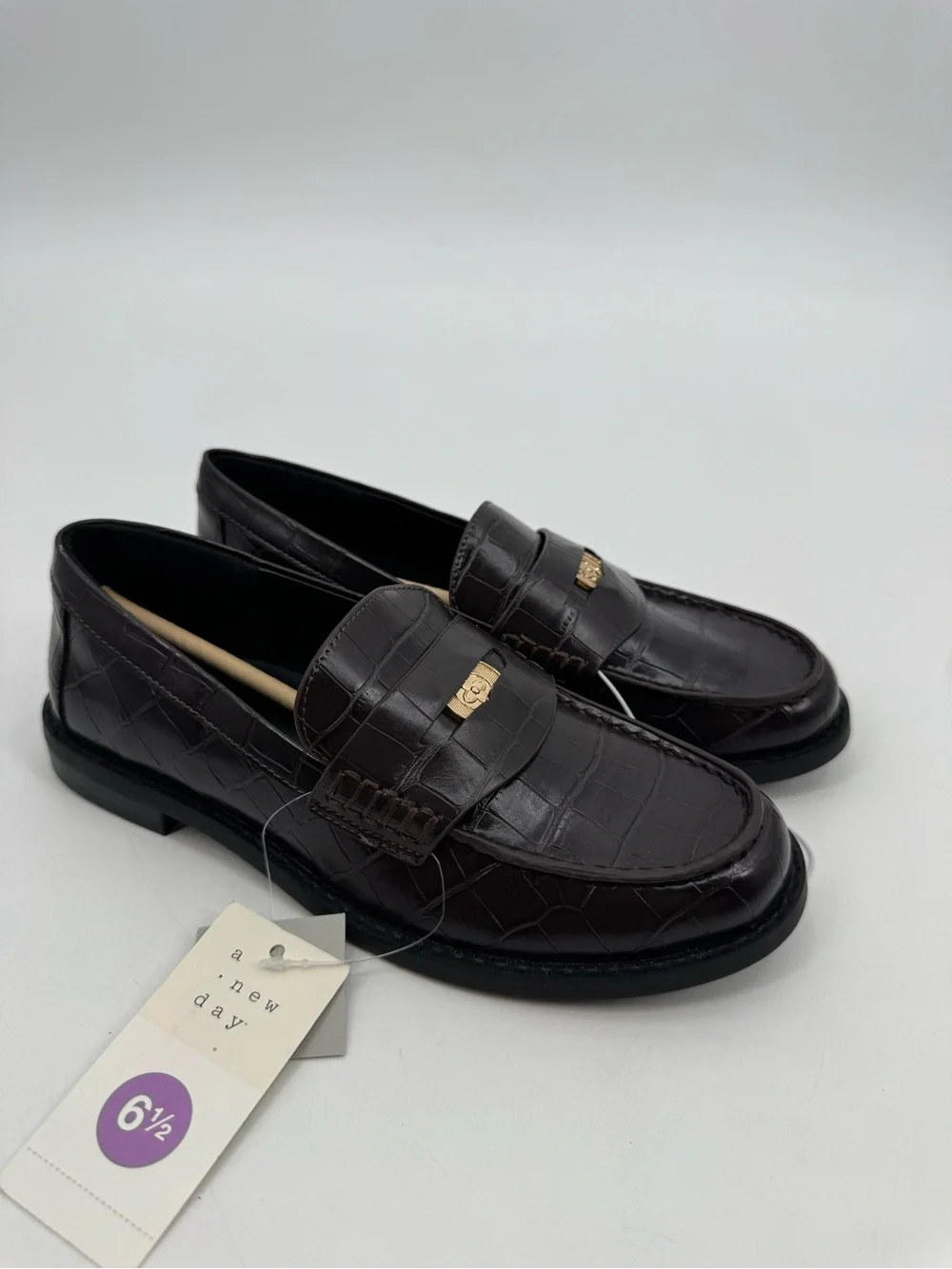 A New Day Phyllis Brown Croc Embossed Penny Loafers Women’s 6.5 Academia Preppy